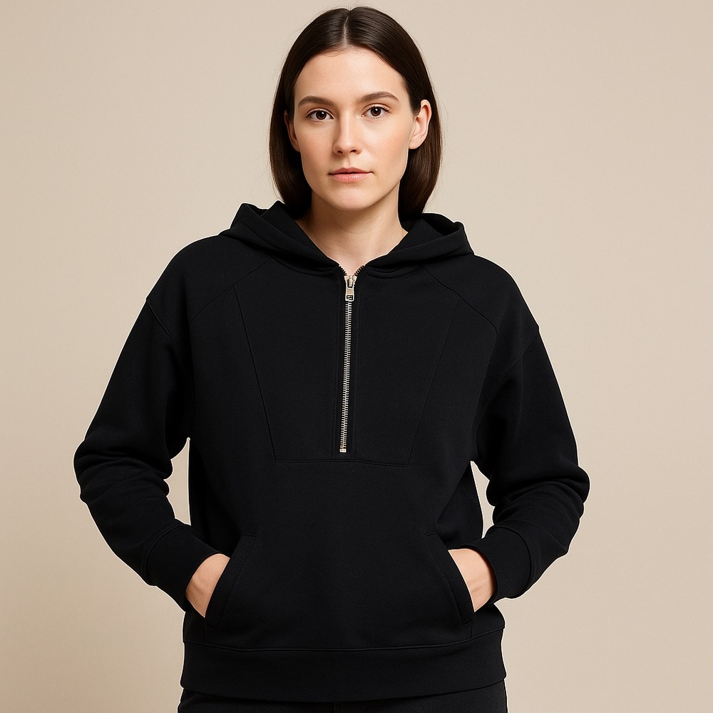 Reiss Half Zip Relaxed Hoodie Black Oversized Relaxed Fit‎ size L